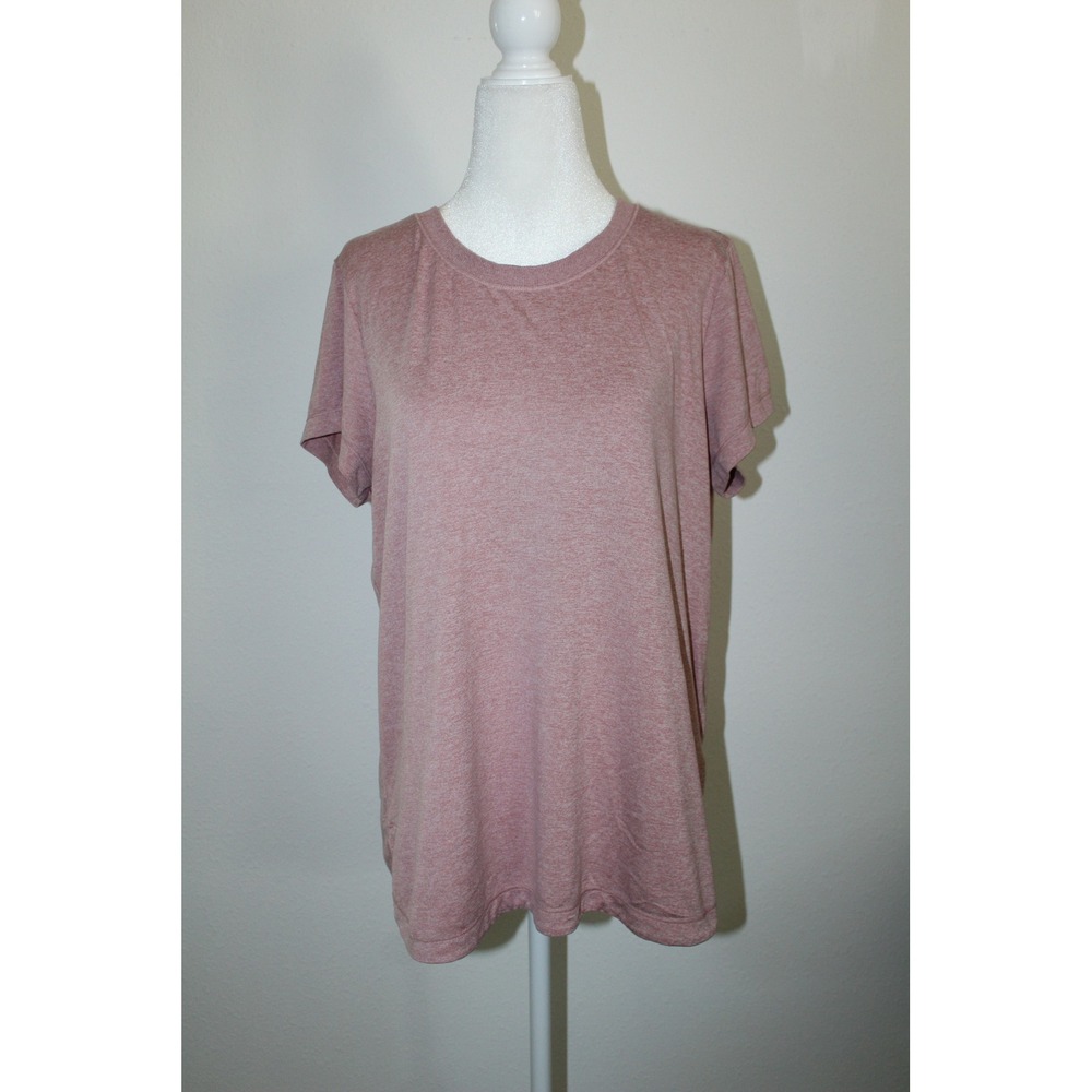Athleta Womens Heathered Space‎ Dye Rose Pink Short Sleeve Relax Crew Neck Tee L